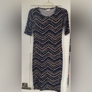 LuLaRoe Navy and Beige Chevron Dress